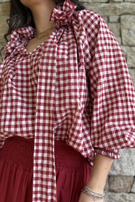 Nonni Gingham Poet Blouse Sangria